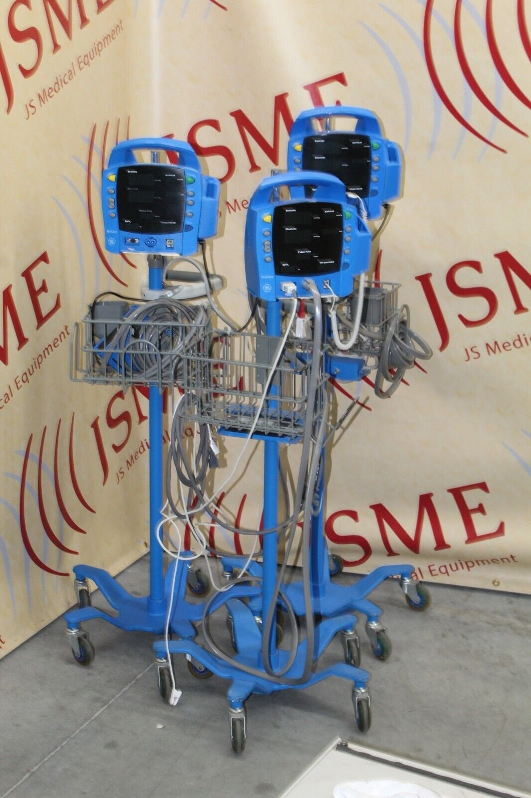 Lot of 3 GE Dinamap ProCare Vital Signs Monitor on Rolling Stands